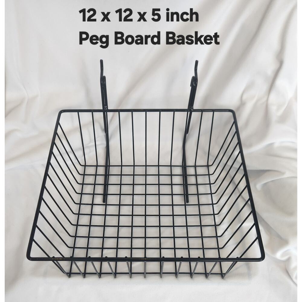 2 Pegboard Organizers Wire Display Rack & 12x12 Metal Basket Black Garage Shop